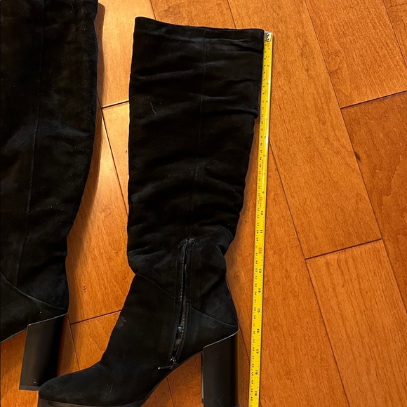 Black suede and shearling lined knee high boots with heels - Picture 8 of 16